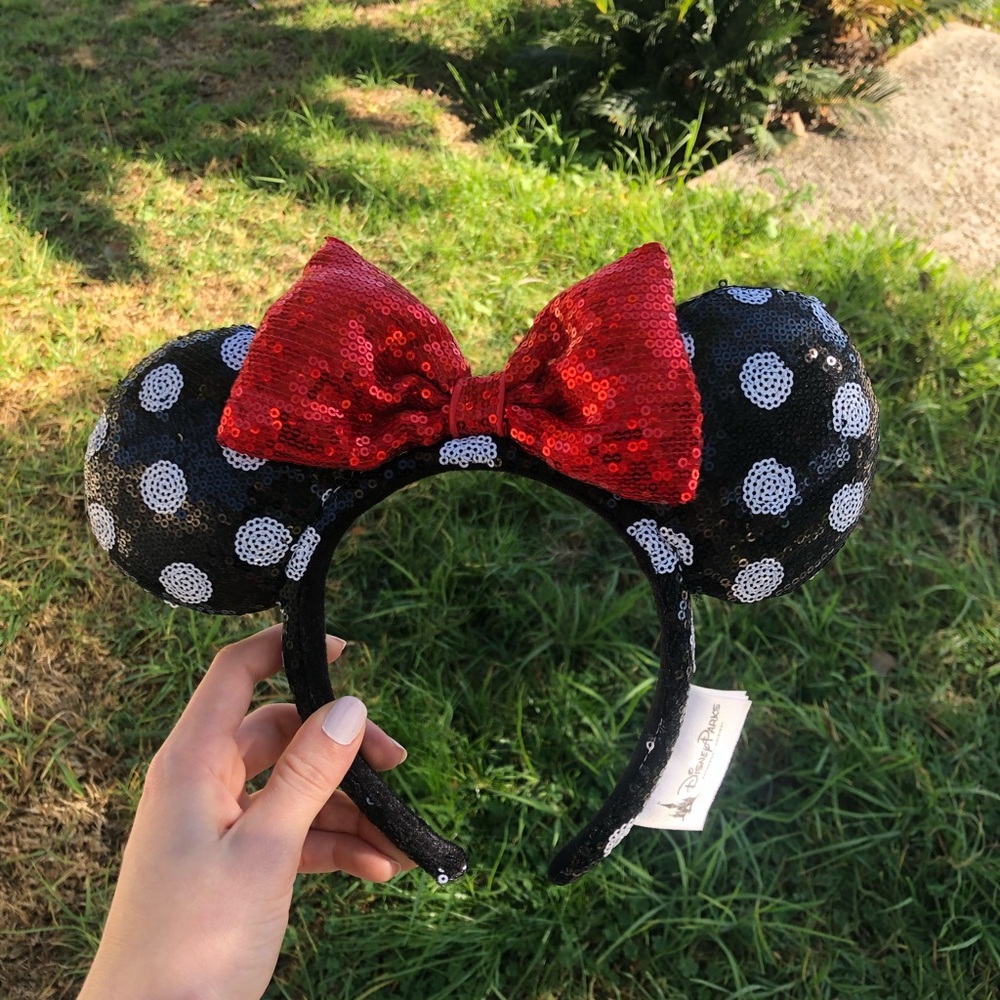 Disneyland Minnie Ears Black Red White Polka Dot